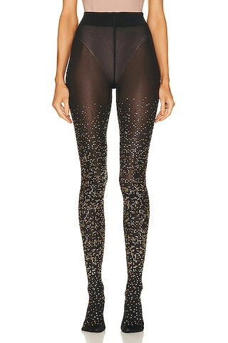 Wolford Crystal Matrix Tights in Black, Gold, & Crystal | FWRD | FWRD 