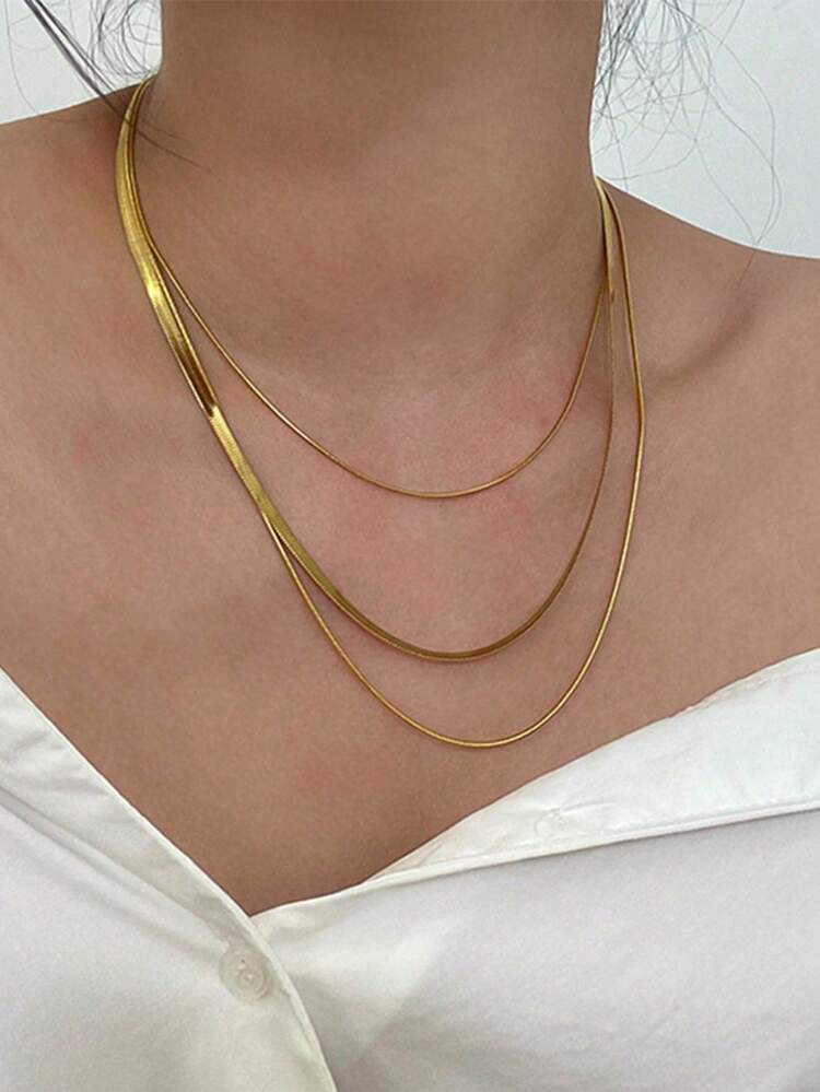 3pcs/Set Women Stainless Steel Snake Bone Chain Necklace Set, Layered Everyday Wear | SHEIN