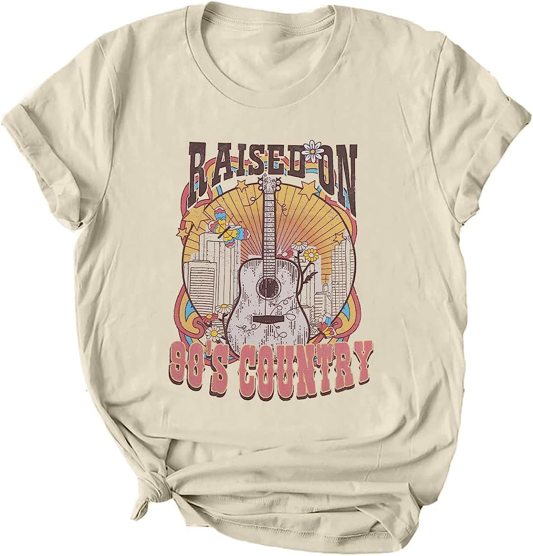ASTANFY Raised on 90s Country Shirt Womens Vintage Cowgirl T-Shirt Concert Outfits Casual Country... | Amazon (US)