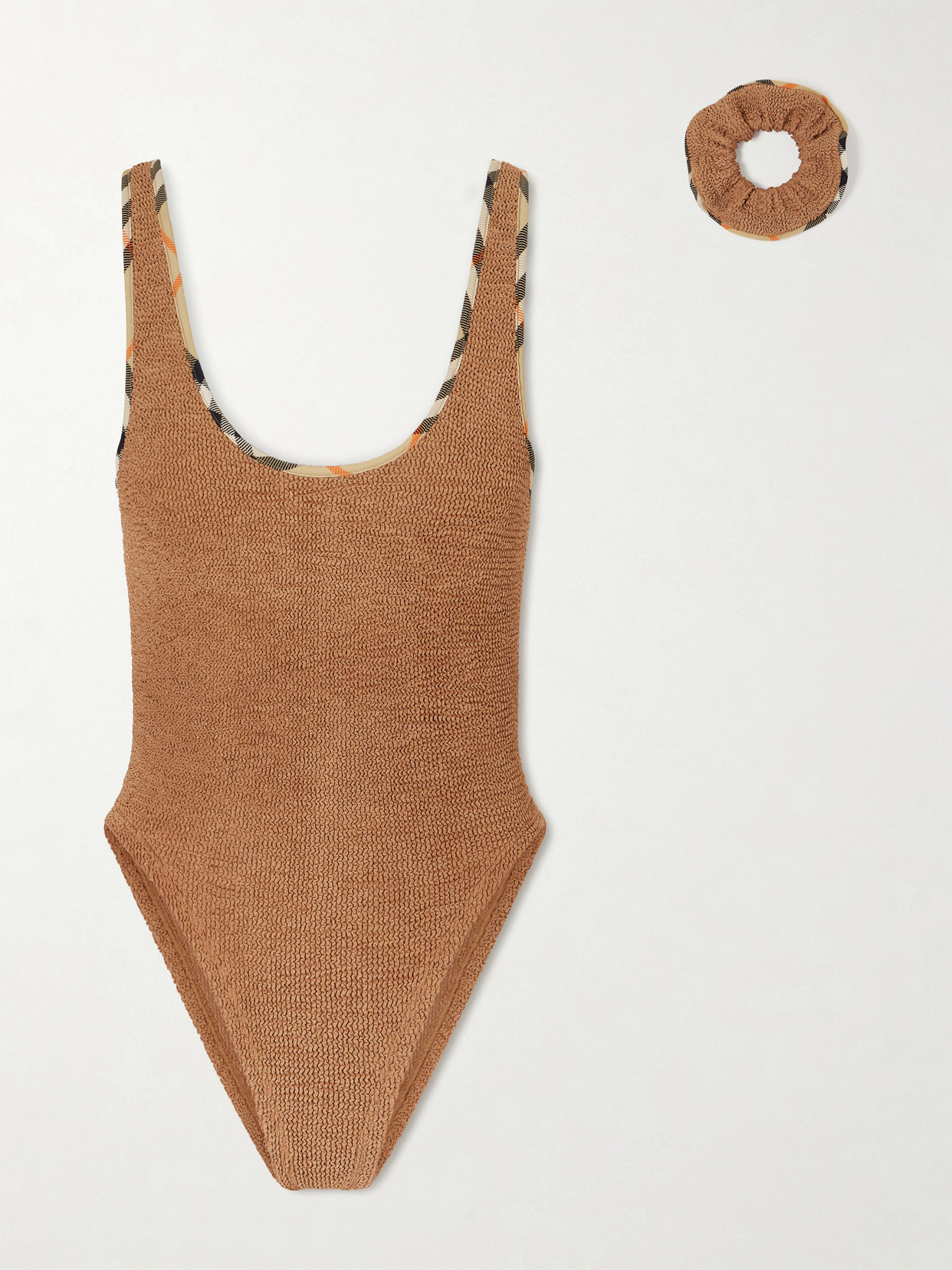 Burberry - + Hunza G Faye Checked Original Crinkle Swimsuit - Brown | NET-A-PORTER (US)