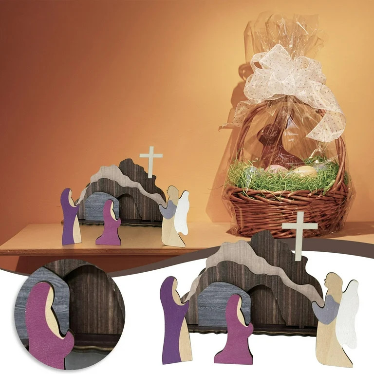 Easter Decorations HERESOM Wooden Nativity Set Wooden Manger Creche Nativity Scene Montessori Ins... | Walmart (US)