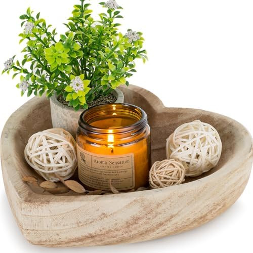 Hanobe Decorative Dough Wood Bowl: Small Heart Shaped Bowls for Decor Wooden Bowl for Table Cente... | Amazon (US)