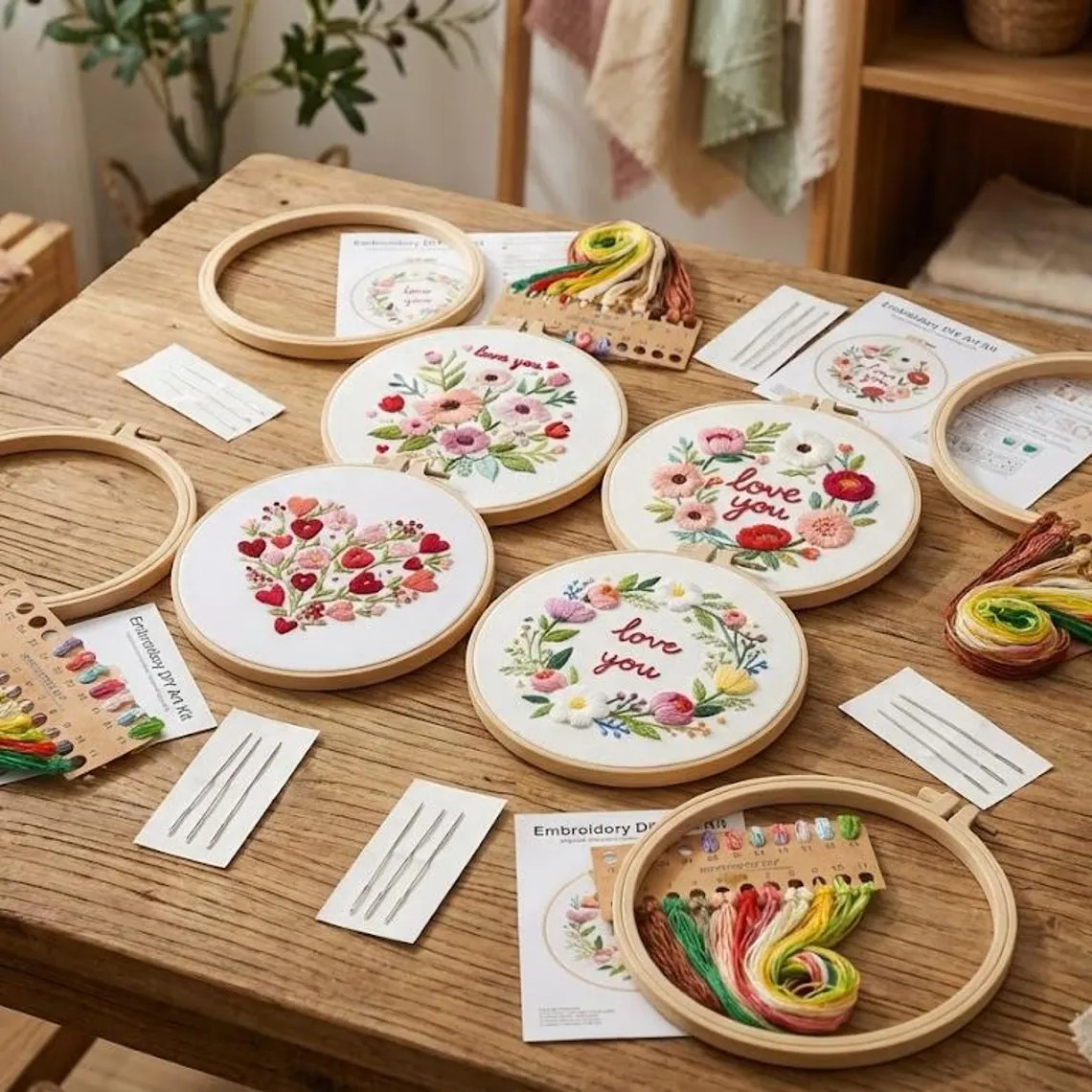 Floral Embroidery Kit for Beginners, Romantic "love You" Design, 8 Inch Hoop - Etsy | Etsy (US)