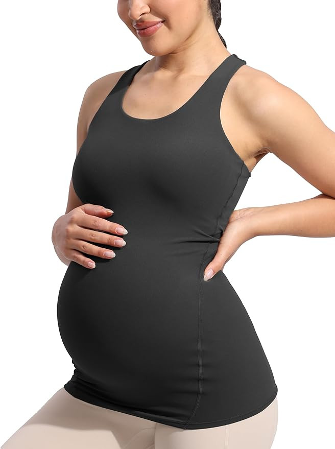 POSHDIVAH Women's Maternity Tank Tops with Built in Bra Padded Sleeveless Pregnancy Yoga Tee Work... | Amazon (US)