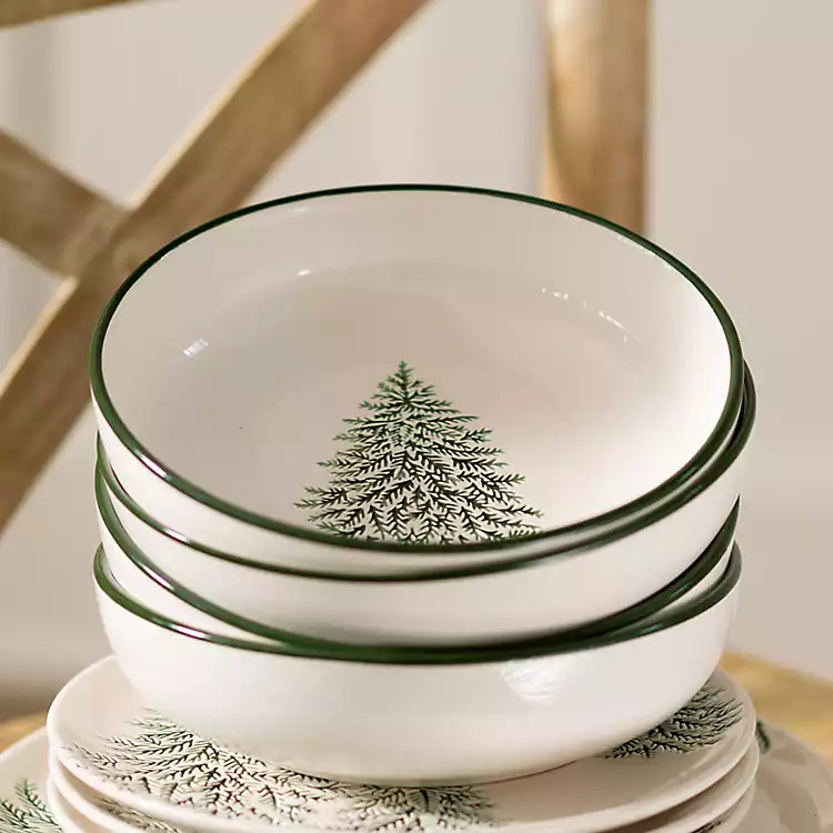 Evergreen Trees Embossed Dinner Bowls, Set of 4 | Kirklands
