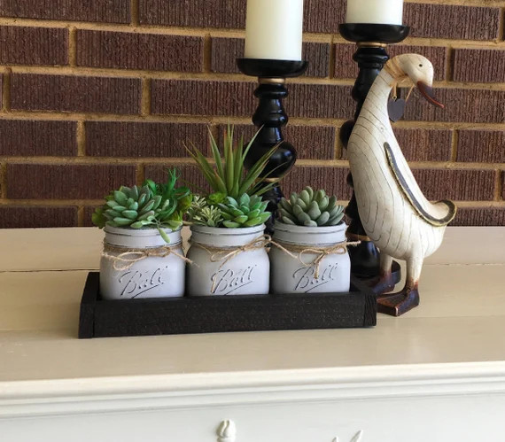 Farmhouse Decor, Artificial Succulent Planter, Mason Jar Decor, Farmhouse Table, Country Decor, F... | Etsy (US)