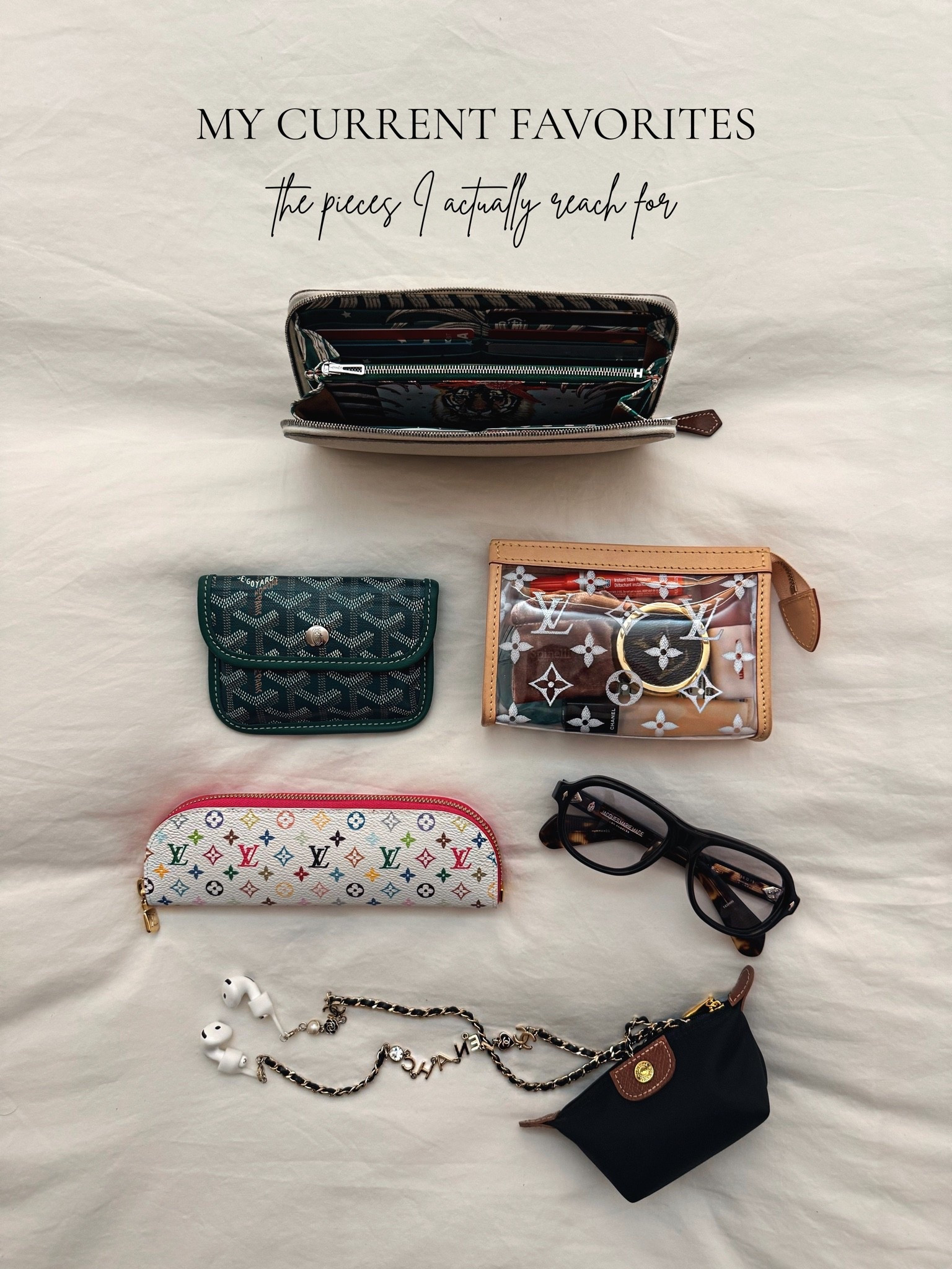Current favorites. 🤎

Also introducing my newest-to-me Hermès Silk’In wallet. The tiger print inside was impossible to resist. 🐅💚

#LTKOver40 #LTKBeauty #LTKmomlife