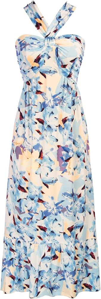 GRACE KARIN 2025 Women's Criss Cross Halterneck Sleeveless Summer Floral Print Flowy A Line Maxi ... | Amazon (US)