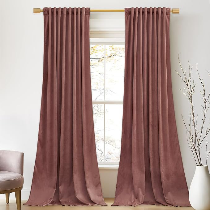 StangH Mauve Velvet Curtains 96 inches Long - Wild Rose Pink Room Darkening Bedroom Curtains for ... | Amazon (US)