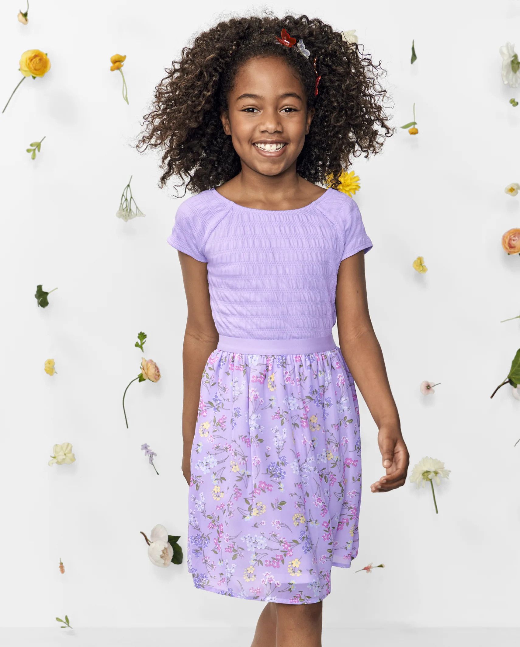 Girls Floral Knit To Woven Dress - petal purple | The Children's Place