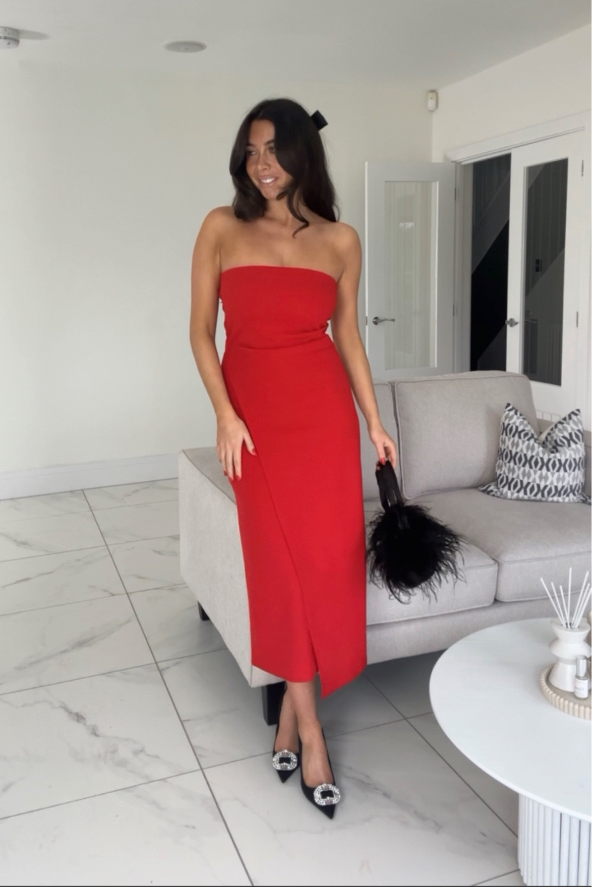 Red scuba bandeau midi dress curated on LTK