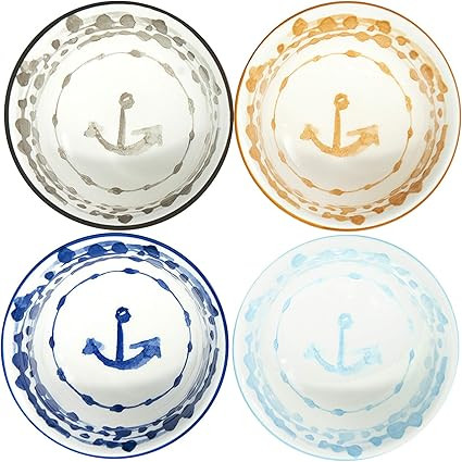 Creative Co-Op Stoneware Bowl with Anchor Image (Set of 4 Colors) Dinnerware, Multicolored | Amazon (US)