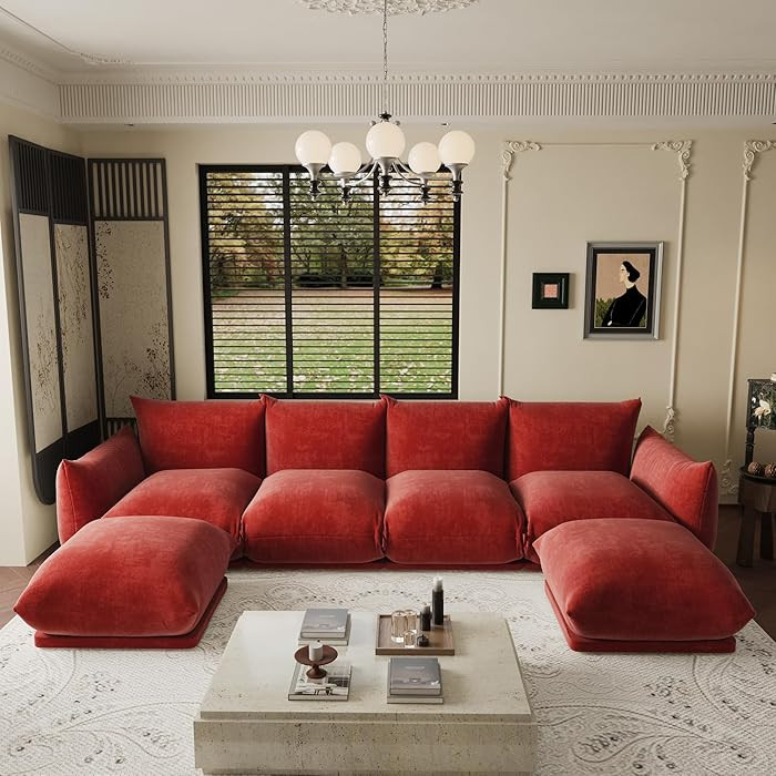 Modern Large U-Shape Sectional Sofa, 6-seat Upholstered Sectional Sofa with 2-Ottomans for Living... | Amazon (US)