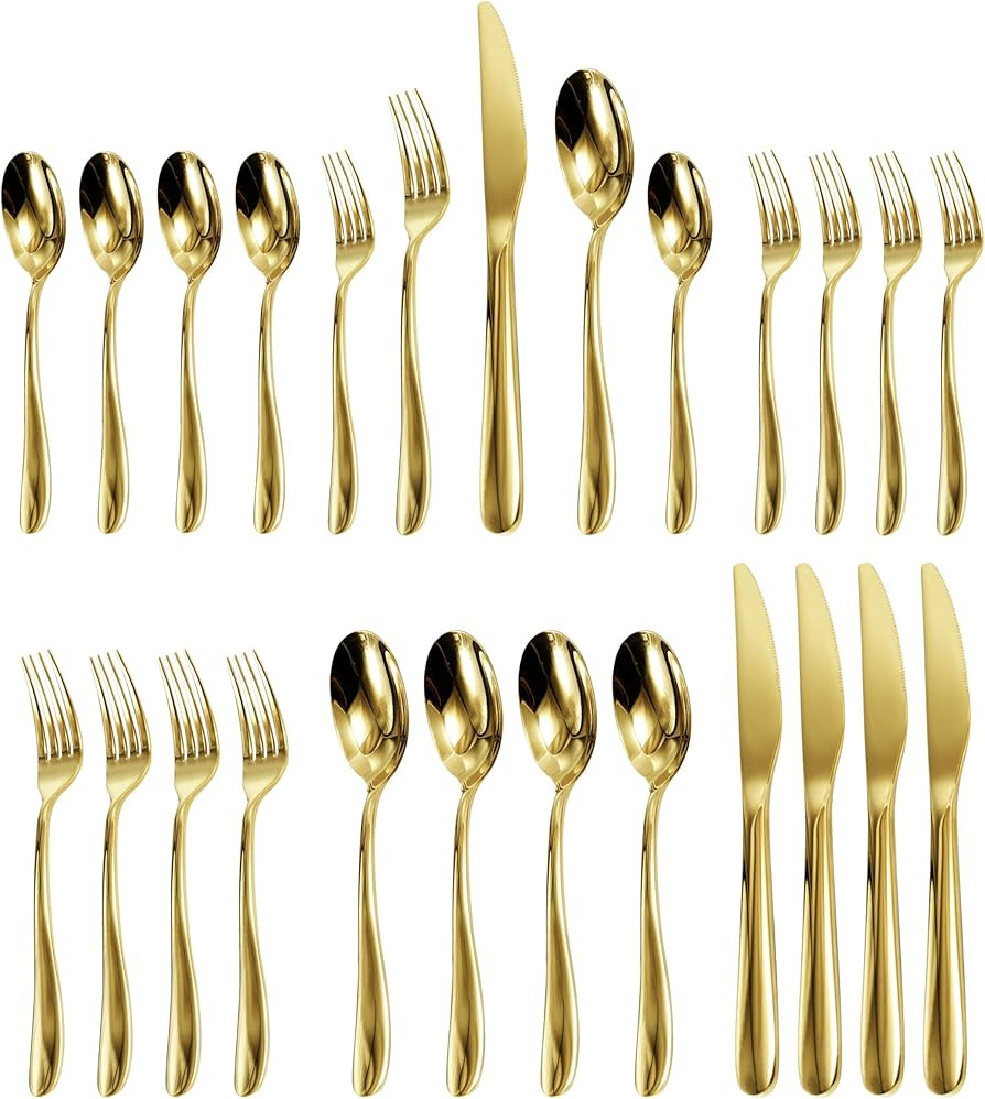 20-Piece Gold Silverware set with Dinner knvies,Gold Flatware Set for 4,Food-Grade Stainless Stee... | Amazon (US)