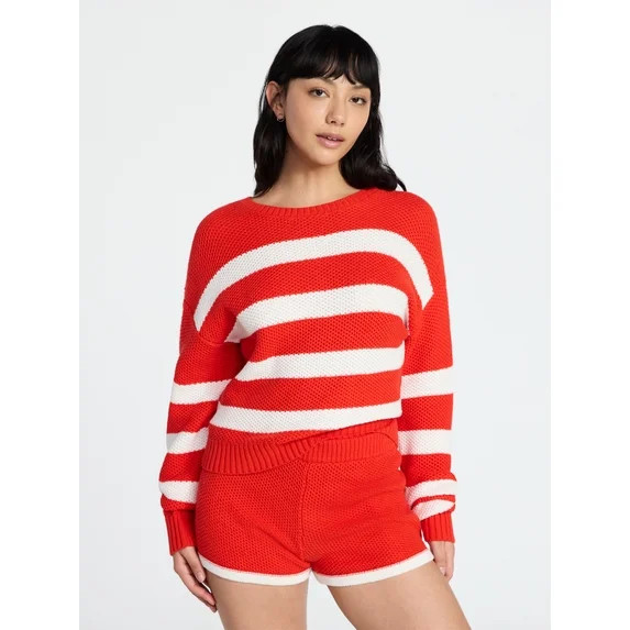 No Boundaries Drop Shoulder Crewneck Pullover Top and Shorts Set, 2-Piece, Women's XXS-XXL | Walmart (US)