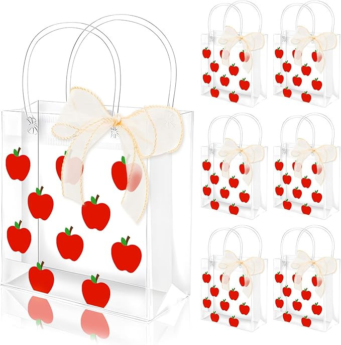 FYSUIMU 12 Pcs Teacher Appreciation Week Clear PVC Gift Bags Back to School Red Apples Fruit Part... | Amazon (US)