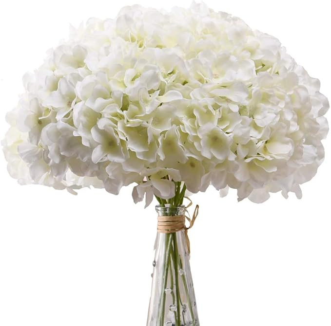 Amazon.com: Aviviho White Hydrangea Silk Flowers Heads Pack of 10 Ivory White Full Hydrangea Flow... | Amazon (US)