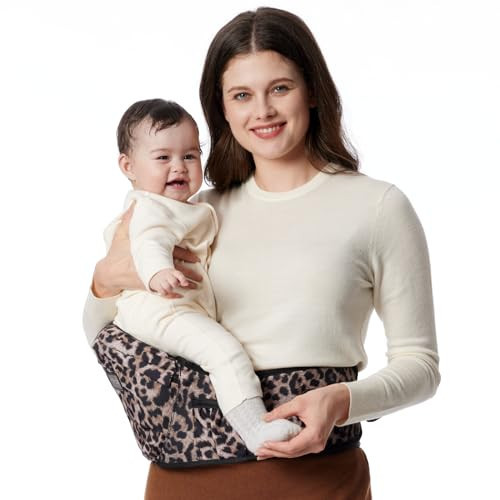 Momcozy Hip Seat Baby Carrier - Adjustable Waistband with Original 3D Belly Protector, Ergonomic Carrier with Various Pockets for Newborns & Toddlers up to 45lbs (Leopard, Large) | Amazon (US)