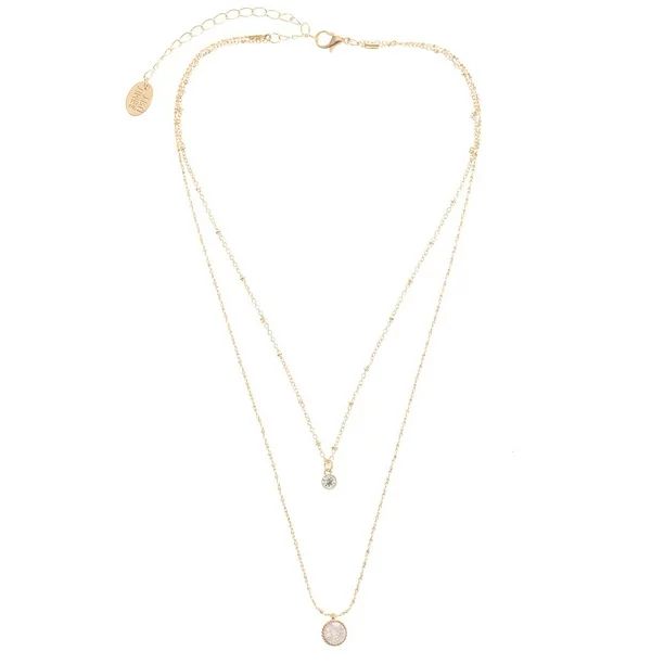 Time and Tru Layered Gold Tone Necklace for Women, Delicate Gold Chains with Small CZ Pendants - ... | Walmart (US)