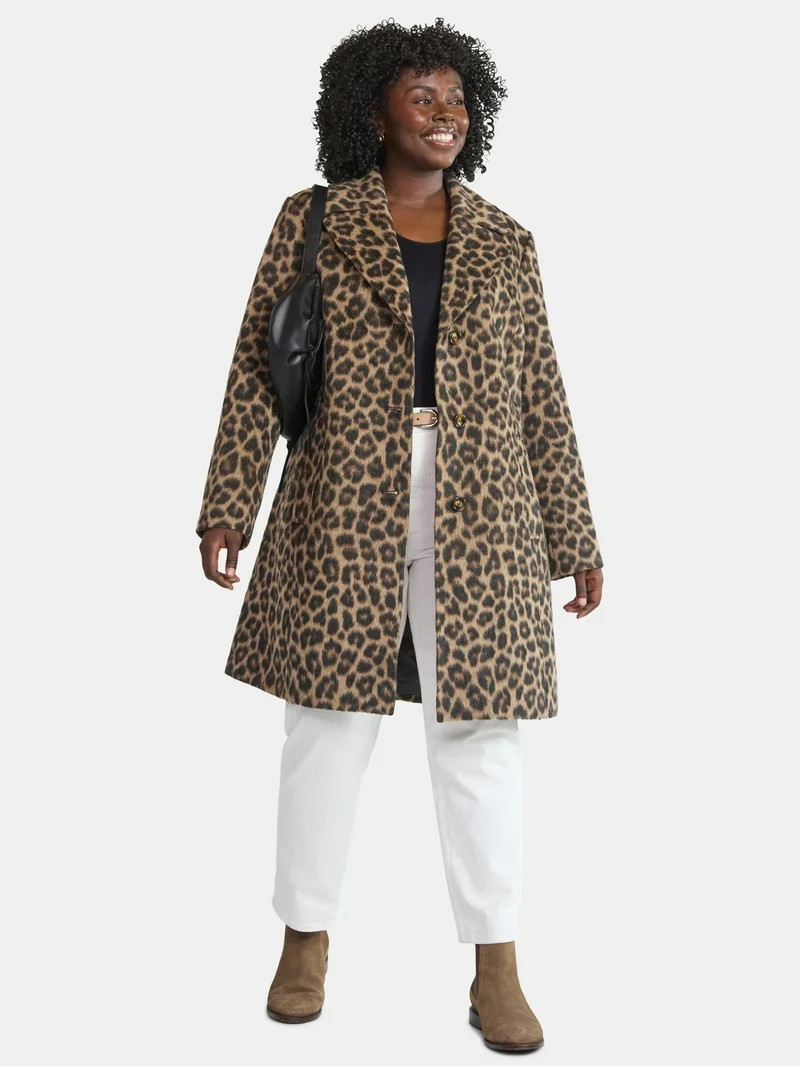 Time and Tru Women's and Women's Plus Faux Wool Boyfriend Coat, Sizes XS-2X | Walmart (US)