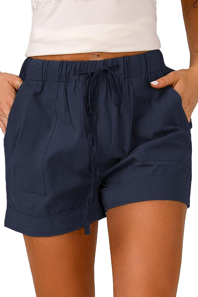HVEPUO Women Casual Summer Shorts Elastic High Waisted Short Pants with Pockets | Amazon (US)