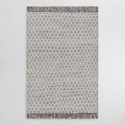 Gray and Ivory Honeycomb Ida Area Rug with Tassels | World Market