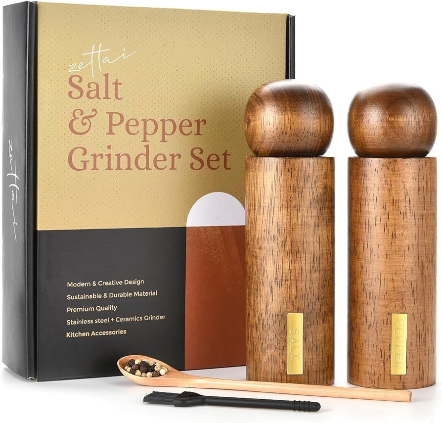 Wooden Salt & Pepper Grinder Set (Pack of 2), 8 inches, Wooden Salt & Pepper Mill Set For Cooking... | Amazon (US)
