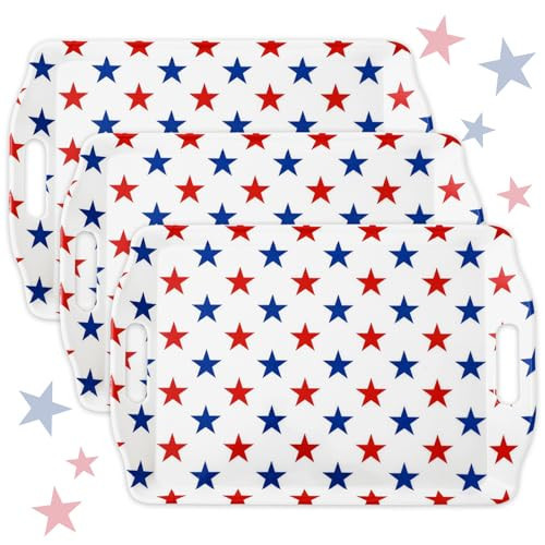 Whaline 3Pcs Patriotic Serving Trays Handled Melamine Platter 4th of July Red Blue Star Serving Dishes for Independence Day Party Sharing Food Supplies, 10 x 15 Inch | Amazon (US)