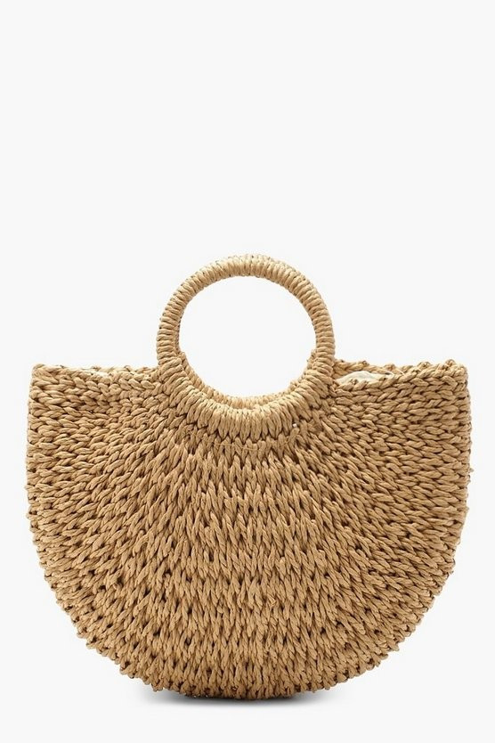 Circle Handle Straw Bag - Small | Boohoo.com (US & CA)