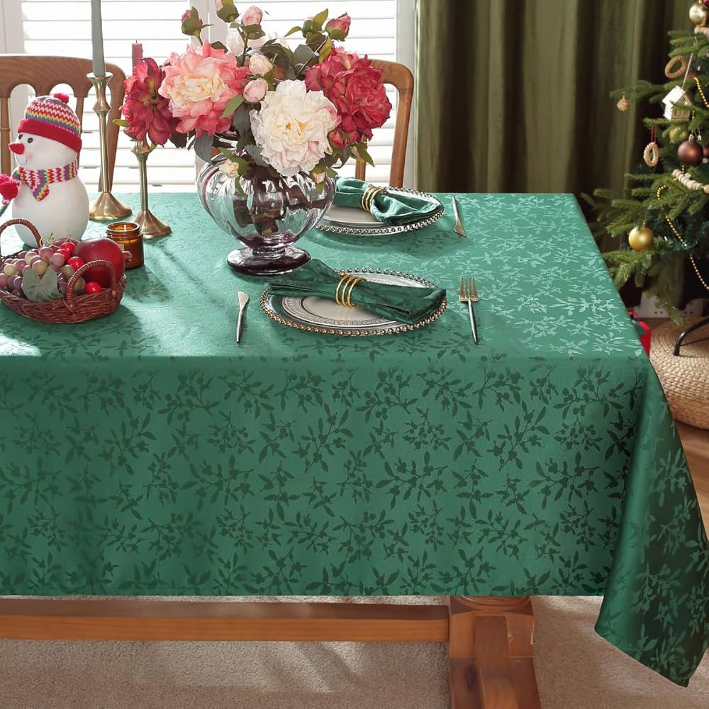 SASTYBALE Christmas Tablecloth Rectangle 52 x 70 Inch Holly Berries Jacquard Spill Proof Wrinkle ... | Amazon (US)