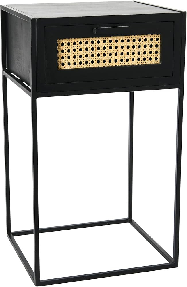 Creative Co-Op Metal & Mango Wood Nightstand with Woven Cane End Table, Black Finish | Amazon (US)