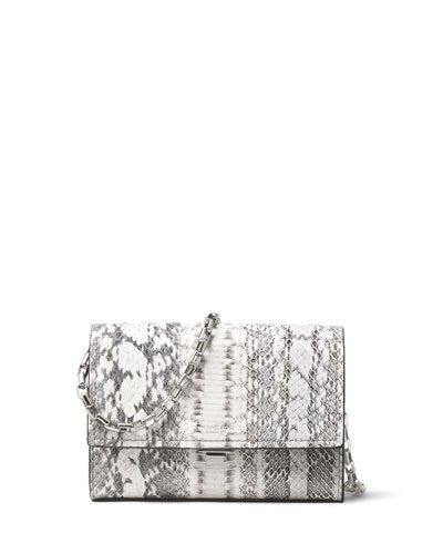 Yasmeen Small Snakeskin Clutch Bag, Natural | Neiman Marcus