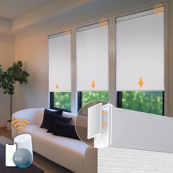 Motorized Automatic Blinds - Cordless Roller Shades with Remote Control, Smart Blinds (White, 34 ... | Amazon (US)