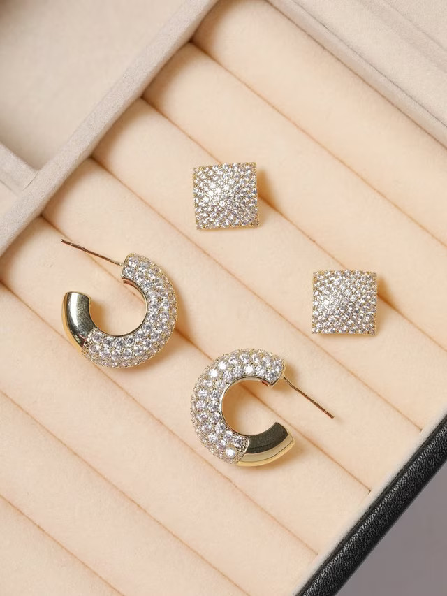 Jon Richard Chubby Pave Hoop Earrings, Gold | John Lewis (UK)