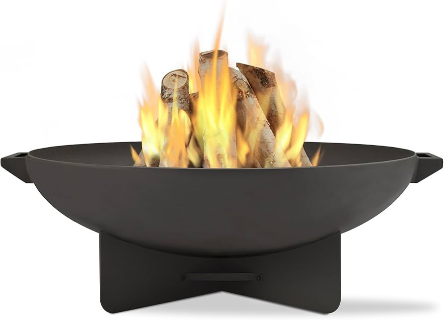 Bowery Hill Outdoor Steel Fire Bowl, Gray Finish, 35.5 in x 31.75 in x 20.25 in, Heat-Resistant P... | Amazon (US)