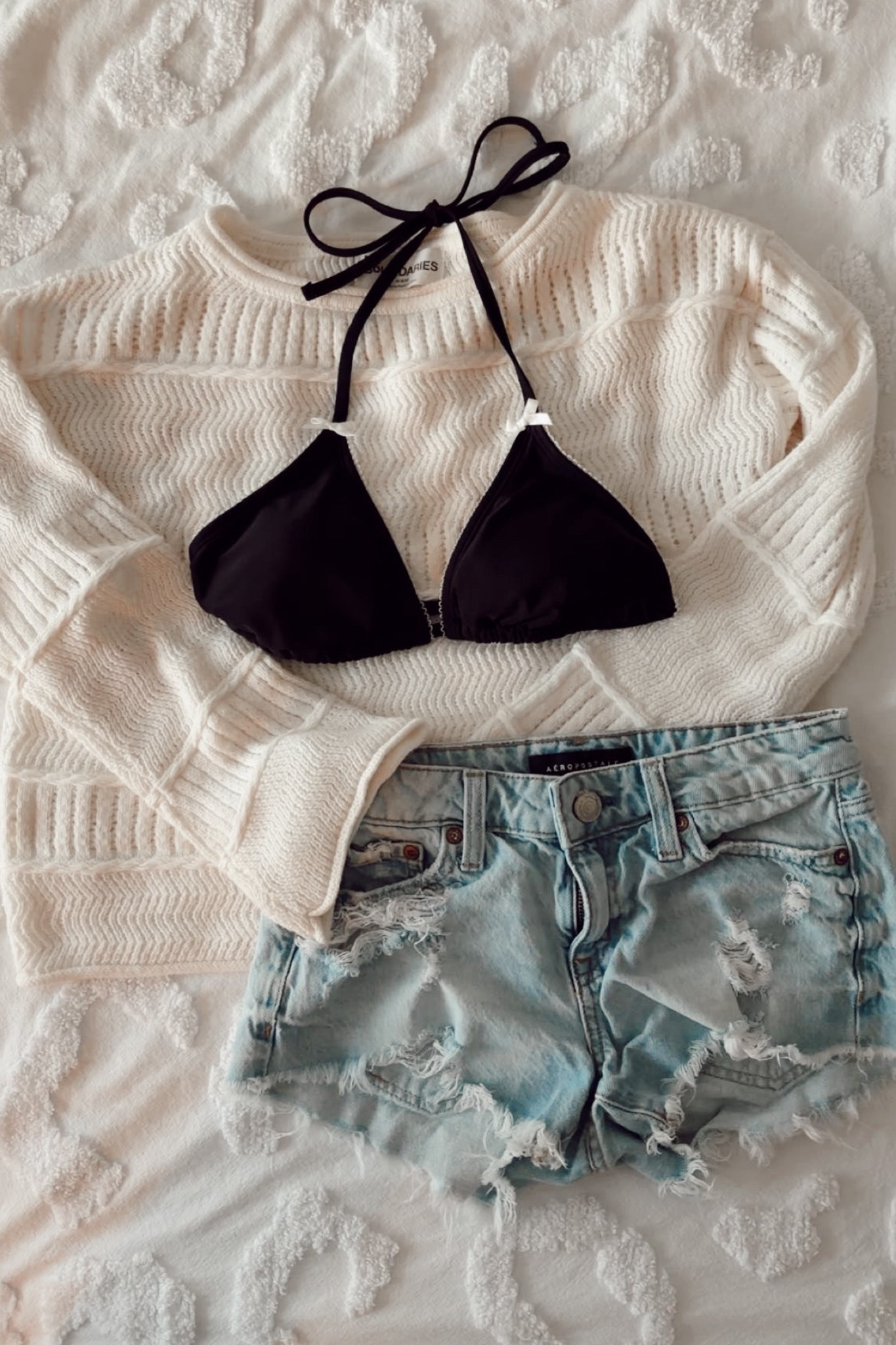  the cutest beach outfit idea!! this walmart sweater is so cute and breathable, easy to throw on over a swimsuit to the beach or pool. and target swimsuits are always a good option, this one with bows is adorable!

 