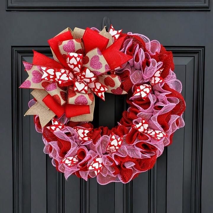 Valentine'S Day Wreath,Farmhouse Burlap Wreath With Pucker Rope,Heart Wreath Red | SHEIN