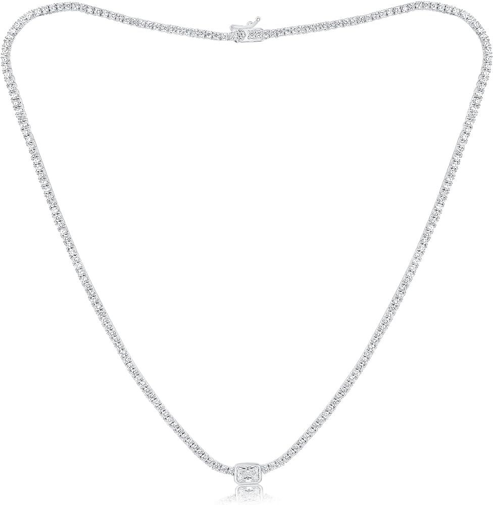 Gemsme Tennis Necklace for Women Men 18K White Gold Plated,4.5 * 6mm Rectangular & 1.5mm Round Cu... | Amazon (US)