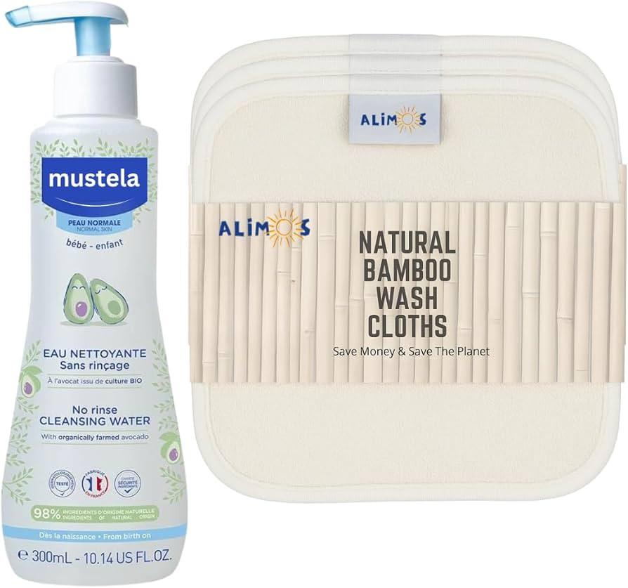 Reusable Bamboo Baby Wipes To Work With Mustela Bébé Cleansing Water Without Rinse 300ml | Amazon (UK)