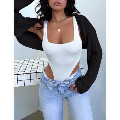 Women's Long Sleeve Knit Shrug Cardigan Stylish Short Crop Cardigan for Layering with Tanks or Dresses Black S | Target