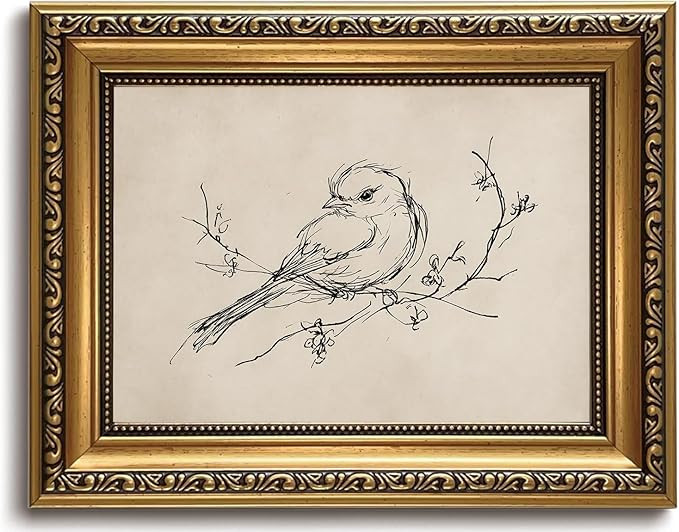 LHHJDIO Vintage Gold Framed Wall Art Minimalist Line Bird Canvas Art Farmhouse Sketch Picture Wal... | Amazon (US)