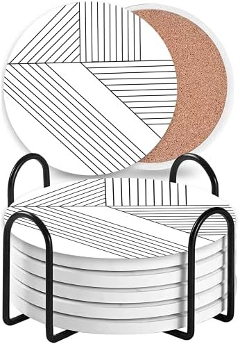 Decor Coasters Set of 6 Absorbent Ceramic Stone Coasters House Decor On Large Ceramic Stone with ... | Amazon (US)