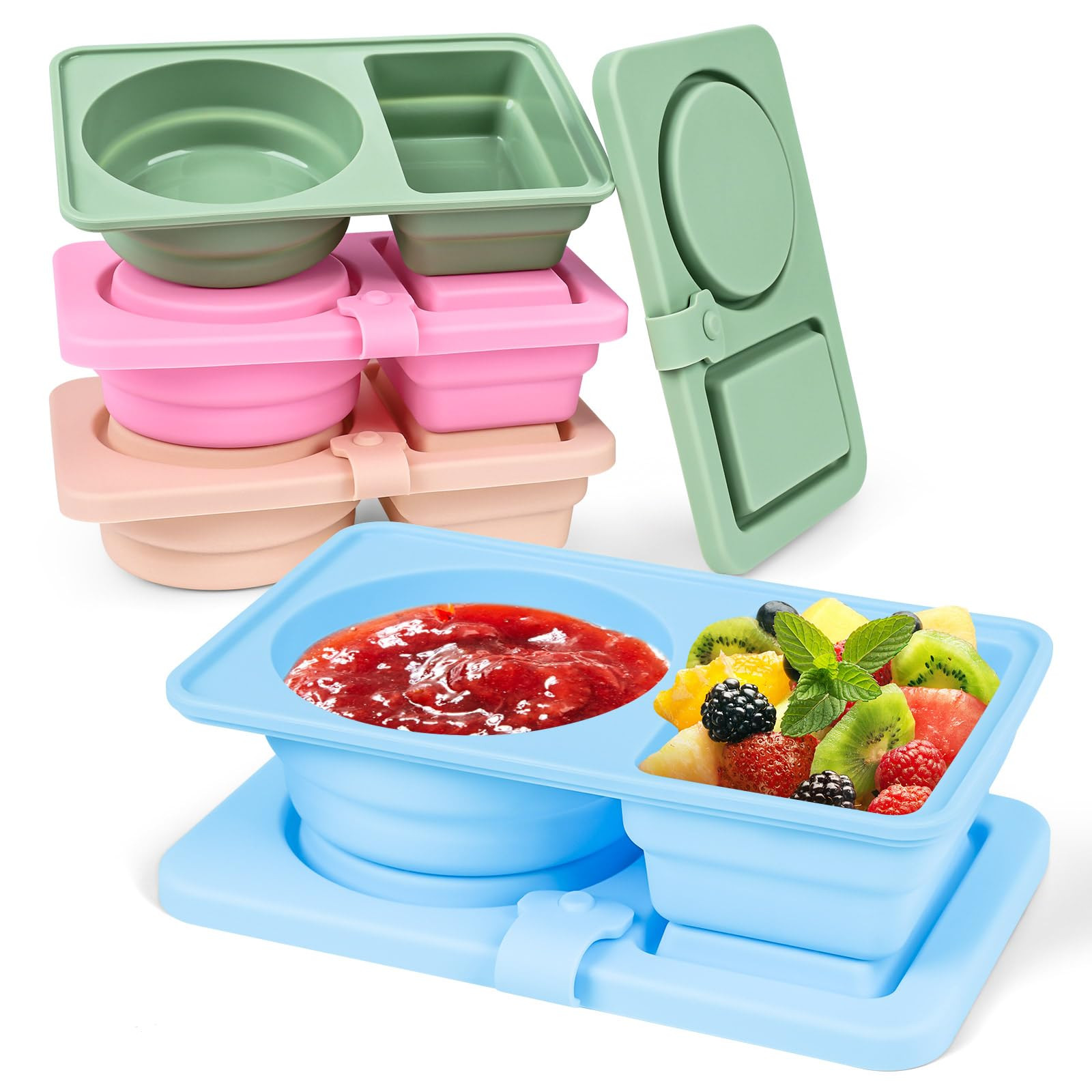 Tywop 4-Pack Silicone Reusable Snack Containers with Lids | 2 Compartment Leak-Proof Snack Bento ... | Amazon (US)