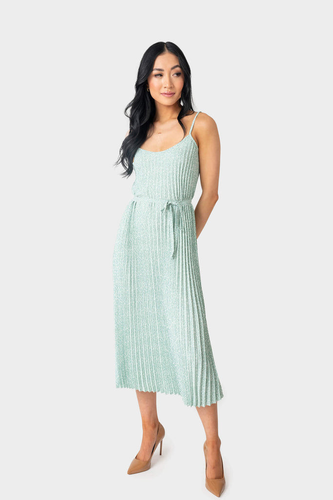 Adjustable Strap Pleated Midi Dress with Belt | Gibson