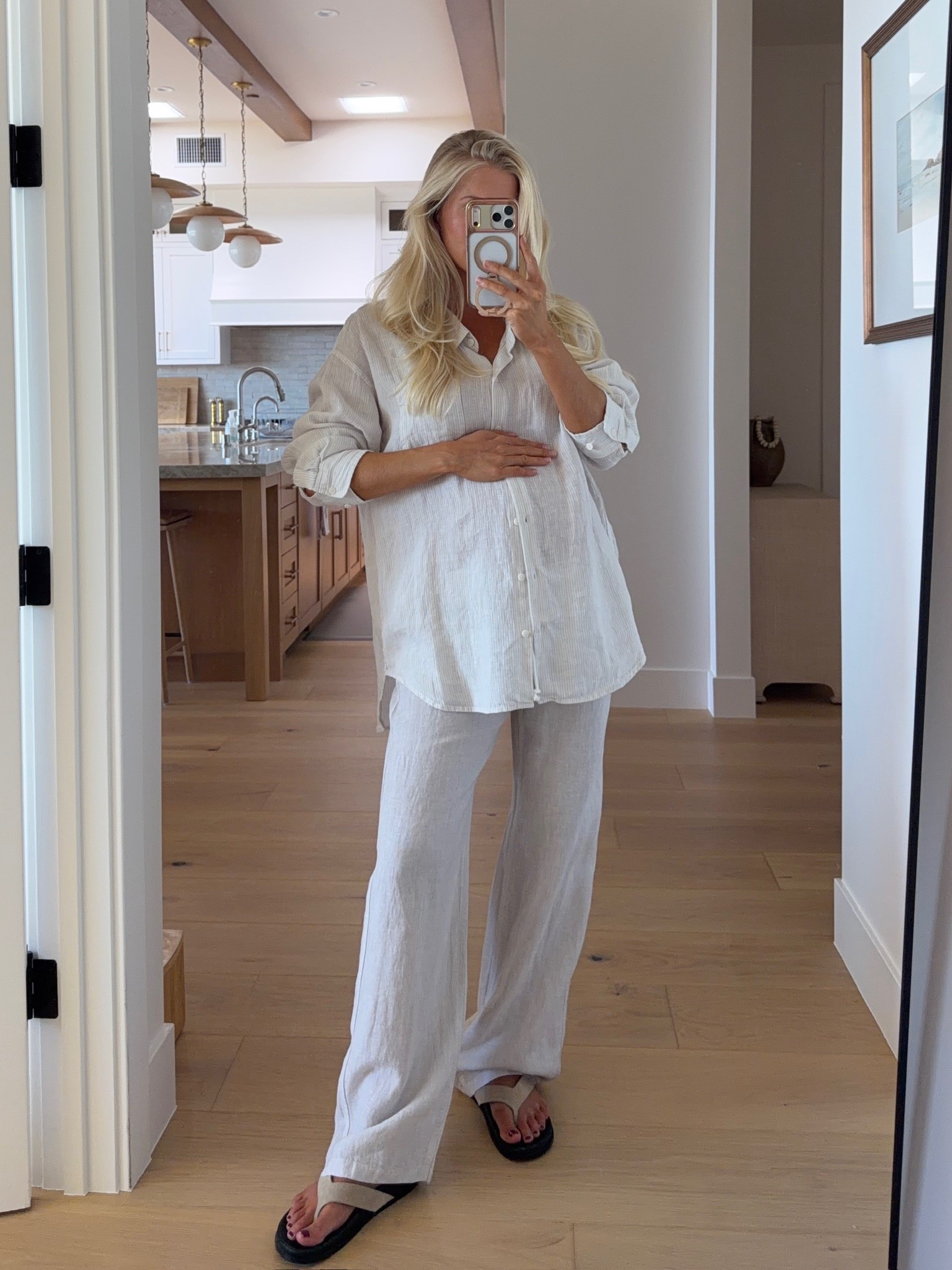 Wearing a medium in top & bottom (sized up for pregnancy - indg strp w/ ntrl ecr), shoes are tts! Linking similar top & pants - these are slightly see through! #kathleenpost

Casual chic look, beach vacay outfit, swim coverup, linen set, bump friendly, maternity look

#LTKBump #LTKSwim #LTKTravel