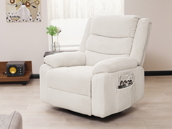 PrimeZone Swivel Rocker Recliner Chair- Oversized Rocking Glider Chair with Electric Massage Heat & USB Ports, Corduroy Reclining Chair for Living Room, Nursery, Bedroom, Home Theater, White | Amazon (US)