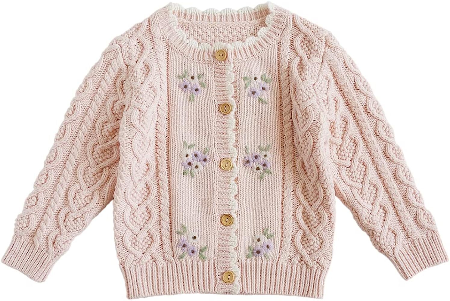 Baby Girls Knitted Cardigan Sweater Crewneck Knit Crochet Button Closure Cardigan Tops Coat Outwe... | Amazon (US)