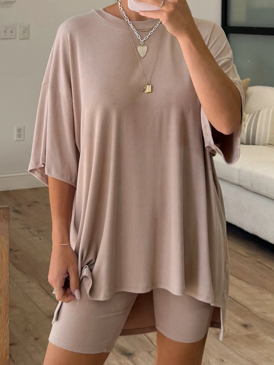 Novi Ribbed Tee + Shorts Set | Sand | +Plus Available | Talulah