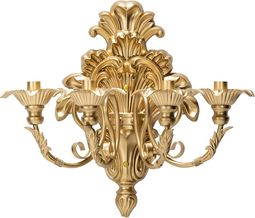 Roman Fountain Wall Sconce, 4-Candle Gold Baroque Candelabra, Antique Metal Wall Mounted Candlest... | Amazon (US)