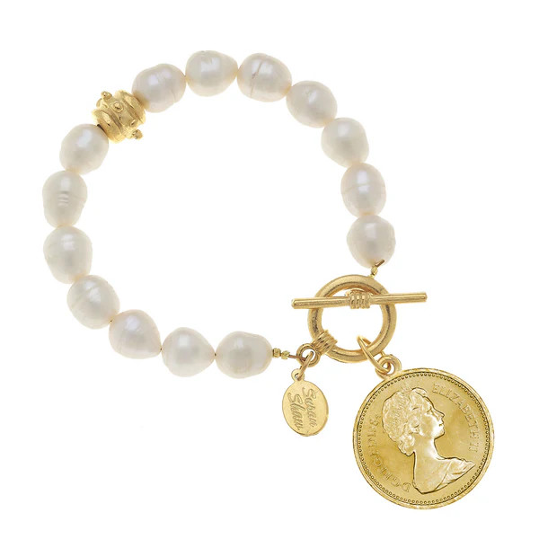 Queen Elizabeth II Coin Pearl Bracelet | Susan Shaw